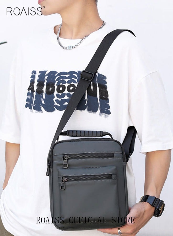 رويس حقيبة كتف أكسفورد مقاومة للتآكل بتصميم بسيط مع حزام قابل للتعديل ومقبض علوي متعدد الطبقات، حقيبة يد عملية عصرية جديدة باللون الرمادي الصلب لرحلات العمل القصيرة والسفر - Image 1